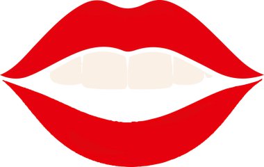 Beyaz dişli kırmızı bir dudak. Dudaklar açık ve dişler görünür.