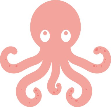 Çizgi film karakteri, pembe ahtapot, kocaman, meraklı bir gözü var. Ahtapot kameraya bakıyor ve bedeni bir spiral içinde kıvrılıyor.