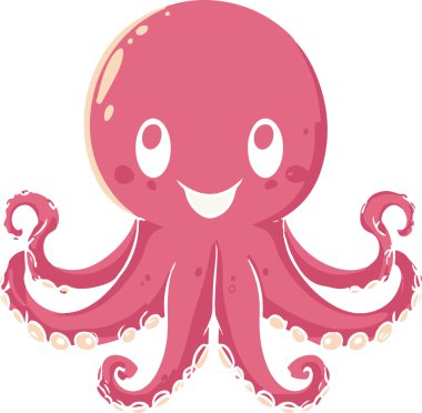 Kocaman gözleri ve gülüşü olan pembe bir ahtapot.