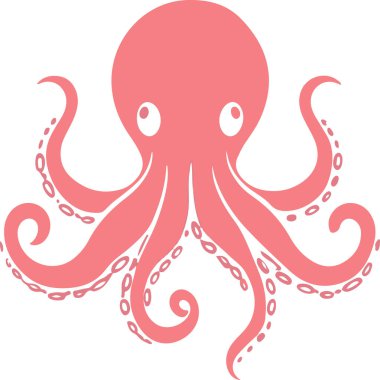 Çizgi film karakteri, pembe ahtapot, kocaman, meraklı bir gözü var. Ahtapot kameraya bakıyor ve bedeni bir spiral içinde kıvrılıyor.