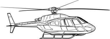 Detailed side perspective drawing of a helicopter, ideal for technical and aviation-themed projects. clipart