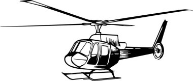 Uçan bir helikopterin yüksek kaliteli yan görüntüsü, havacılık çizimleri ve teknik çizimler için mükemmel.