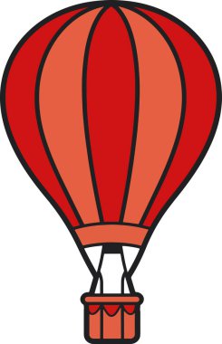 Beyaz arka planı olan kırmızı ve siyah bir sıcak hava balonu. Görüntünün odak noktası balon.