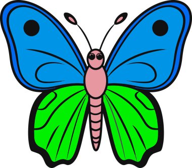 Canlı kanatları olan sevimli mavi bir kelebek, çocuklar için mükemmel..