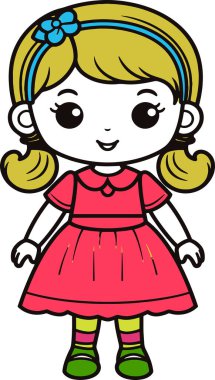 A little princess character in a cute red dress with a bow. clipart