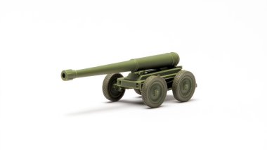 A green cannon model displayed on a clean white background, showcasing its vintage design and details. clipart