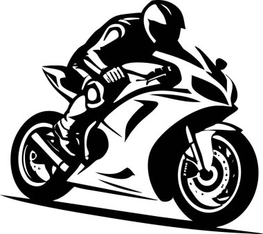 Hareket halindeki siyah bir spor motosikletinin parlak bir çizimi..