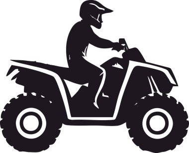 Basit bir şekilde tasarlanmış, yan profilden bir ATV 'nin parlak siyah çizimi..
