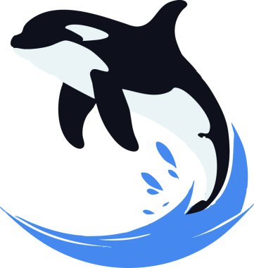 A dynamic and sleek illustration of an orca whale leaping out of the water. clipart