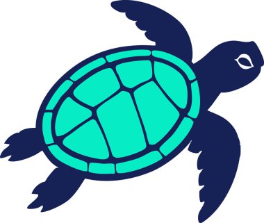 Mavi ve Cyan tonlarında bir deniz kaplumbağasının canlı dijital çizimi.
