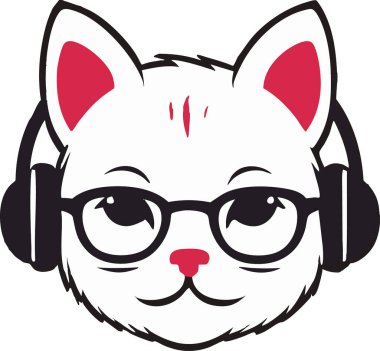 Gözlük ve kulaklık takan bir kedinin oyuncu ikonu.