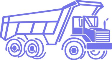 İnşaat veya ulaşım siteleri ve tasarımları için mükemmel bir damperli kamyonun basit mor çizgili çizgisi çizimi