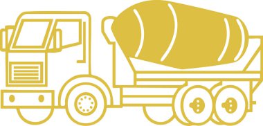 İnşaat endüstrisi web siteleri ve uygulamaları için mükemmel çimento karıştırıcı kamyonunun basit sarı çizgili çizgisi çizimi