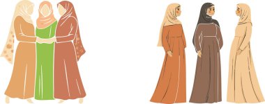 Abayas Zarif Moda İllüstrasyonunda Müslüman Kadınlar