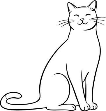 Gözleri kapalı, gülümseyen, oturan kedi çizimi