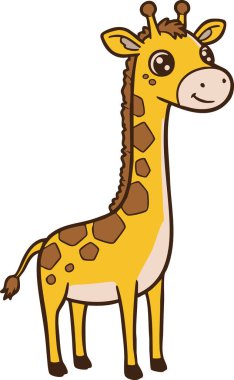 Gülen karikatür zürafası beyaz bir arkaplan karşısında şakacı duruyor, eğitici çocuk kitapları ya da neşeli web sitesi grafikleri için mükemmel..