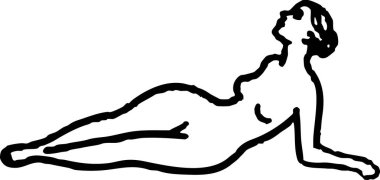 Yalancı bir kadının stilize edilmiş çizgisi siyah beyaz basit ama zarif bir görüntü yaratır, sanatsal ifade için birebirdir..