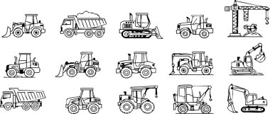 Çizgisiz desenli inşaat araçlarında buldozer, kamyon ve vinç kullanılıyor. Bina inşaatı için ideal..