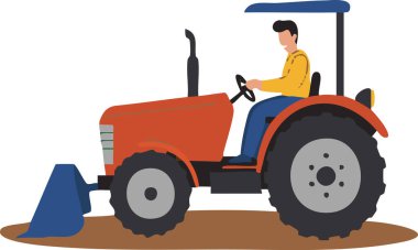 Bir adam büyük turuncu bir traktör kullanıyor, beyaz bir arka plan üzerinde tarımsal bir vektör çizimi tarım ve makine projeleri için mükemmel..