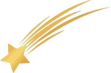 Tarz sahibi bir altın yıldız parlak bir patikayla kayıyor, beyaz bir arkaplanda parlak bir ışık, tatil ve kutlama tasarımları için uygun neşeli, büyülü bir atmosfer yaratıyor..