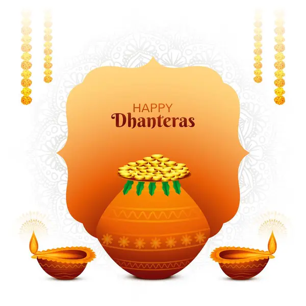 stock image Happy dhanteras golden coin pot and diya celebration background