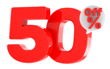 3D render% 50 indirimli kırmızı ve beyaz