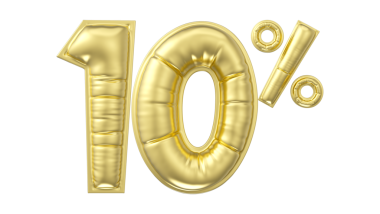 Yüzde indirim. Sayı şeklinde altın renkli bir balon. 3B görüntüleme