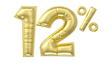 Yüzde indirim. Sayı şeklinde altın renkli bir balon. 3B görüntüleme
