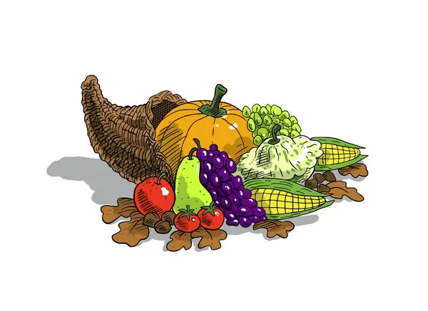 Autumn Cornucopia Horn Of Plenty With Pumpkins Thanksgiving Vector illustration