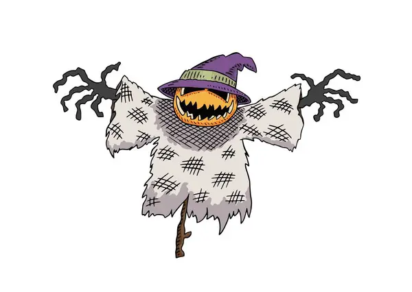 Scary Creepy Scarecrow Monster Vector Hand Drawn Cartoon Doodle Art — стоковый вектор