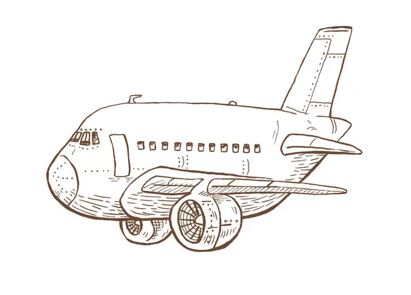 Airplane Line Drawing Black White Vector Illustration Isolated White Background — стоковый вектор