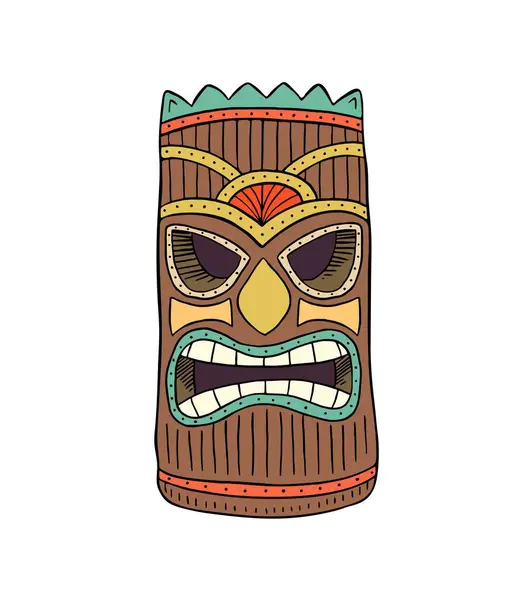 Hand Drawn Tiki Tribal Mask Vector Cartoon Illustration — стоковый вектор