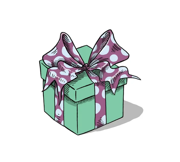 Gift Box Present With Ribbons Cartoon Doodle Vector Illustration