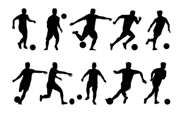 Futbolcu vektör siluet koleksiyonu. Futbolcuların farklı hareketleri