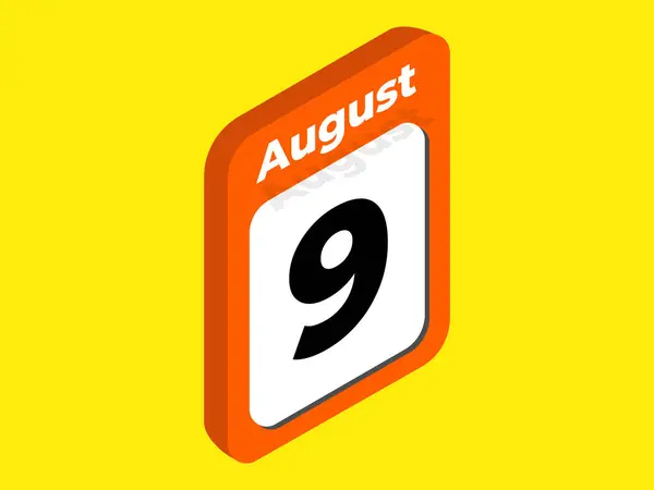 9 Ağustos - Takvim Günü vektör illüstrasyonu. Takvim günleri Isometric biçimi ile imzala.