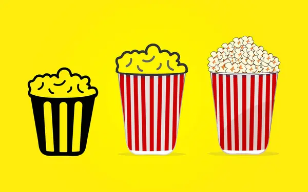 Kırmızı çizgili kağıt kovada gerçekçi patlamış mısır.