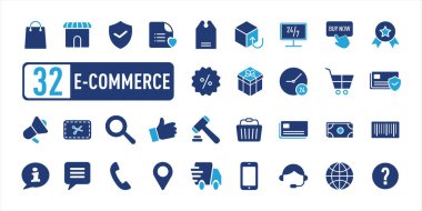 E-ticaret simgesi vektör çizimi. E-ticaret Simgesi Koleksiyonu.