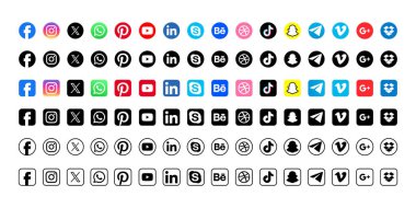 Facebook, Instagram, x, başlıklar, YouTube, WhatsApp, TikTok gibi popüler Sosyal Medya Simgeleri