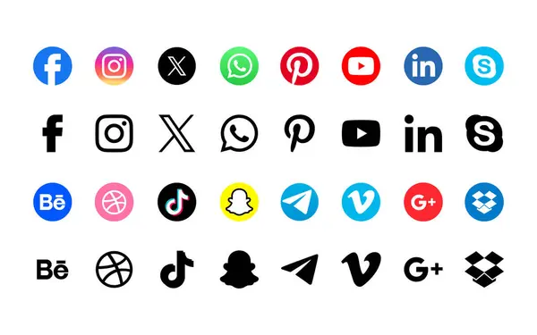 Facebook, Instagram, x, başlıklar, YouTube, WhatsApp, TikTok gibi popüler Sosyal Medya Simgeleri