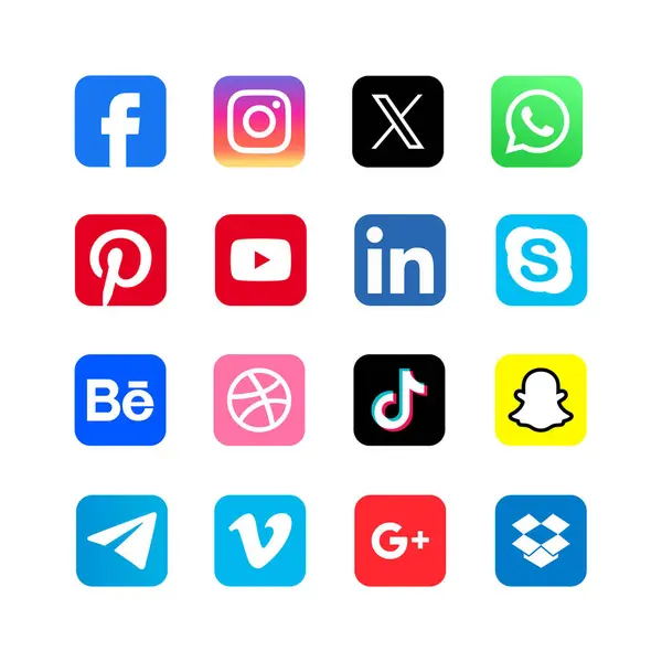 Facebook, Instagram, x, başlıklar, YouTube, WhatsApp, TikTok gibi popüler Sosyal Medya Simgeleri