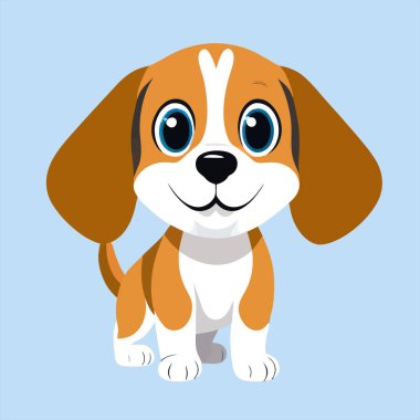 Şirin, mutlu bir köpek yavrusu, sevimli bir köpek yavrusu resimde yalnız, vektör çizimi.