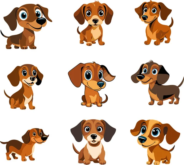 Set Cute Cartoon Dogs — Stock Vector