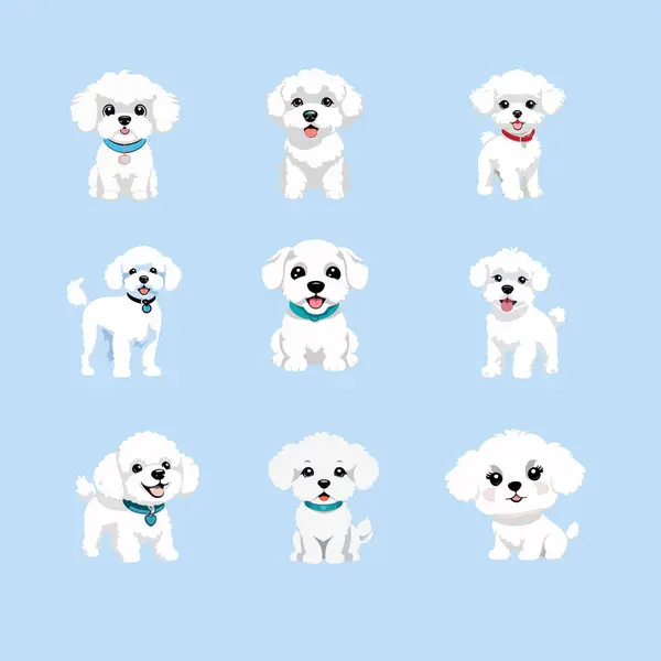 Σύνολο Των Vector Χαριτωμένο Λευκά Σκυλιά Ένα Μπλε Χρώμα Φόντο — Διανυσματικό Αρχείο