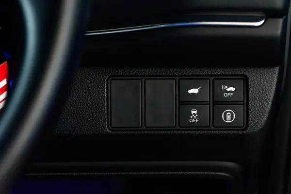 stock image Close up of the car interior control panel buttons. Function control buttons in modern car, Safety system control panel buttons inside the car luxurious for modern cars in 2024.