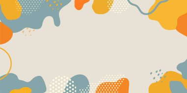 Renkli bir geçmiş. Soyut şekiller ve noktalar. Vektör arkaplanı. Turuncu, sarı ve mavi