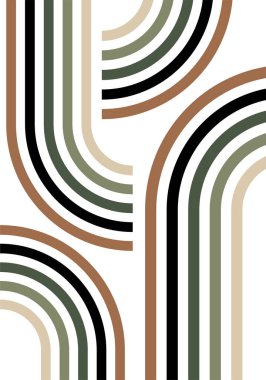 Yüzyılın ortalarında, geometrik denge şekilleriyle birlikte soyut, çağdaş arka plan tasarımı. İzler, kapaklar, duvar kağıtları, duvar resimleri için soyut sanat tasarımı. Boho tarzı