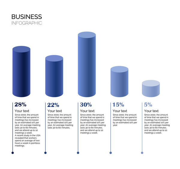 Infographic template for business. 5 Steps Modern Timeline diagram with progress arrows, presentation vector infographic. Infographic with cylinders. Percentage ratio. Percentages. Blue and grey