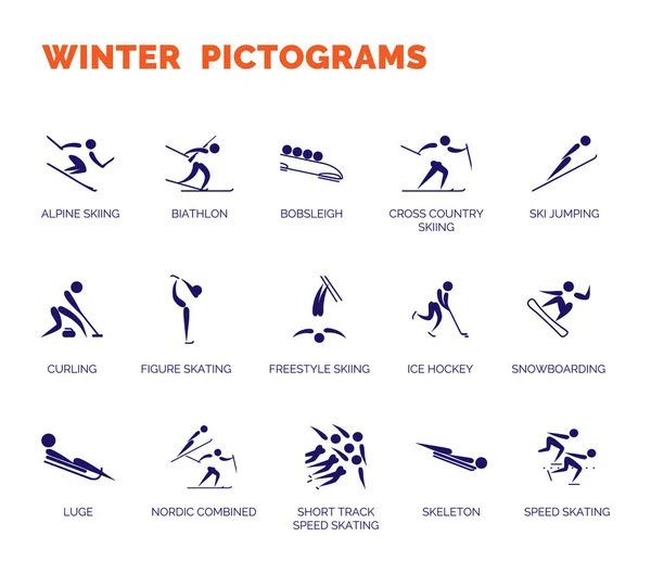 夏季体育偶像 向量将白色背景的象形文字与运动学科的名称分开 游戏和体育 — 图库矢量图片