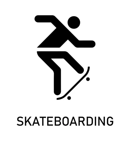 夏のスポーツアイコン ベクターは スポーツ分野の名前を持つ白い背景のピクトグラムを単離しました ゲームとスポーツ スケートボード — ストックベクタ