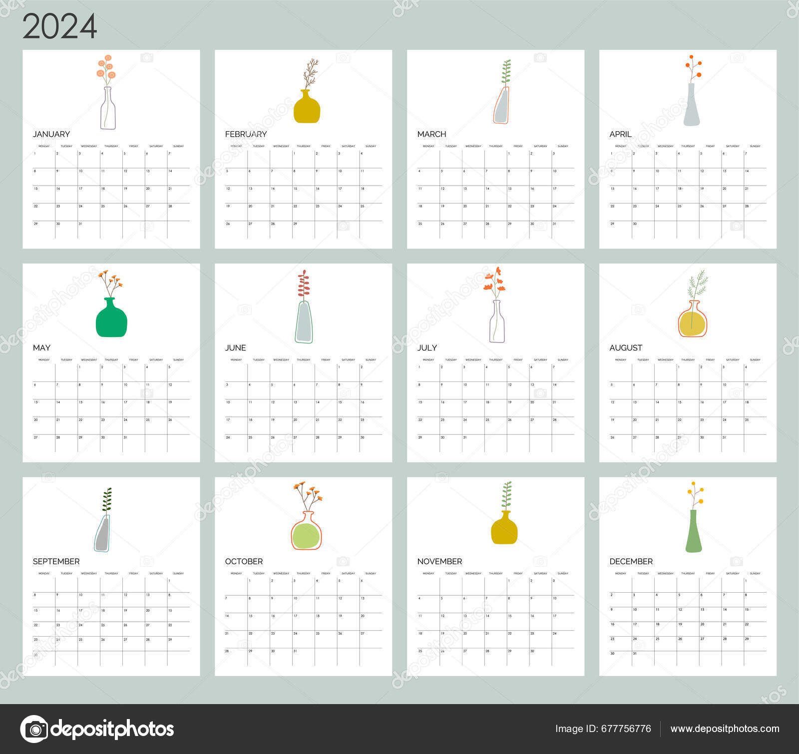 Calendario Mensual Clásico Para 2024 Calendario Estilo Forma Cuadrada